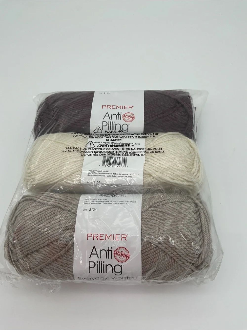 Lot of 3 Skeins Premier Everday Worsted Yarn for Annie’s Kit Club